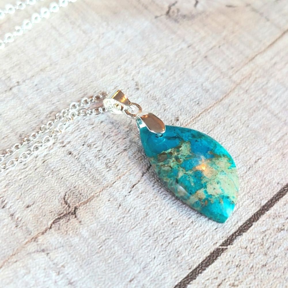 Chrysocolla Necklace Natural Gemstone Pendant - Picture 3 of 6